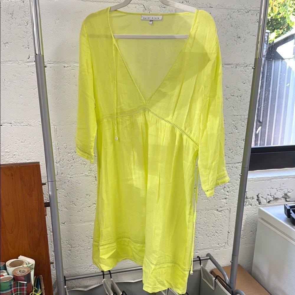 Sheer Yellow Cover-Up by Heidi Klein - Light Weight V Cut Dress - NWT